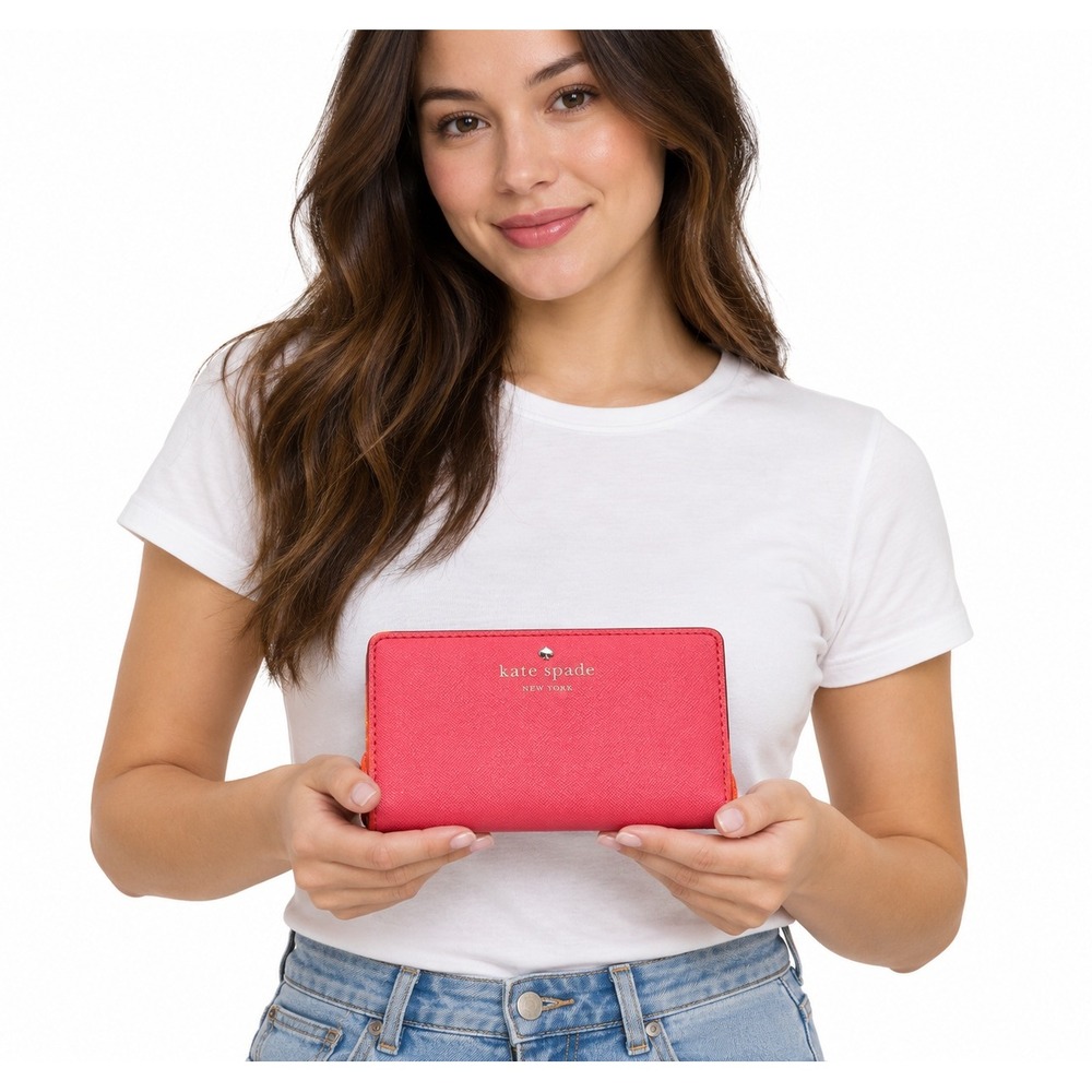 KATE SPADE New York Coral Pink Bifold Wallet Ivory Interior Good